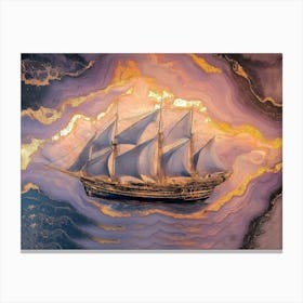 Abstract Sailing Ship Marble Canvas Print