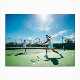 Tennis Match Showcasing An Active Lifestyle Bathed In The Golden Glow Of The Sun Action Packed Mome Canvas Print