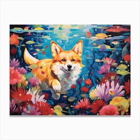 Corgi Swimming In The Sea Canvas Print