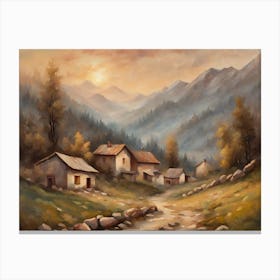 Village In The Mountains oil painting style landscape format Canvas Print