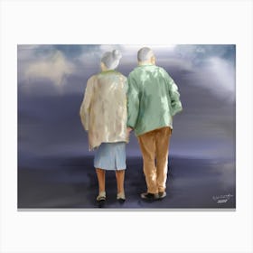 Old Couple Walking Canvas Print