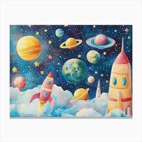 Space Rockets And Planets Canvas Print