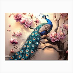 Peacock On Branch 4 Canvas Print