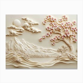 Beautiful Sakura Tree And Mountain 3d 5 Canvas Print