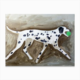 Dalmatian With Ball - painting hand painted artwork dog animal pet black white brown beige horizontal bedroom living room dog lover Canvas Print