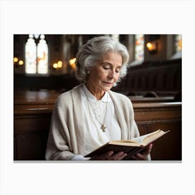 An Adult Woman Likely Of An Elderly Age Dressed In A Worn But Warm White Cardigan Engaging In A S Canvas Print