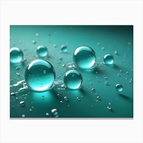 A Close Up Image Of Water Drops On A Teal Background, Creating A Minimalistic And Reflective Effect Canvas Print