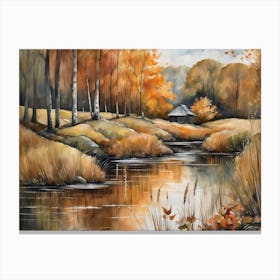 Autumn Pond Landscape Painting (61) Canvas Print