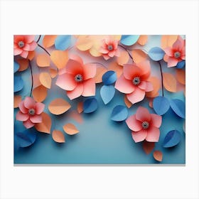 Elegant Colorful 3d Flowers with Leaves on Dark Background Canvas Print