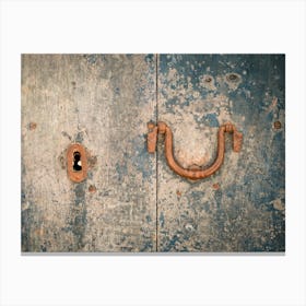 Close up of an old blue door with Door handle // Ibiza Travel Photography Canvas Print