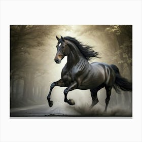 Horse Running In The Forest Canvas Print