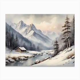 Vintage Muted Winter Mountain Landscape (3) 1 Canvas Print