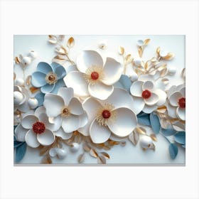 3d Artwork Illustration Flowers White 2 Canvas Print