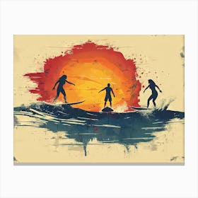 Surfers At Sunset 2 Canvas Print