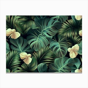 Tropical Seamless Pattern With Exotic Flowers And Leaves 3 Canvas Print