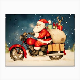 Santa Claus Riding Motorcycle Canvas Print