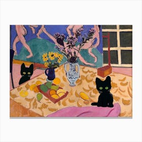 Henri Matisse Inspired , Still Life With Dance And Black Cats Canvas Print