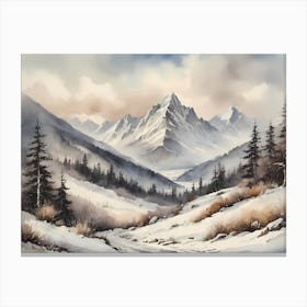 Vintage Muted Winter Mountain Landscape (25) 1 Canvas Print