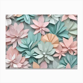 A Colorful Arrangement Of Paper Flowers And Leaves In Pink, Green, And White, Creating A Textured, Three Dimensional Effect Canvas Print