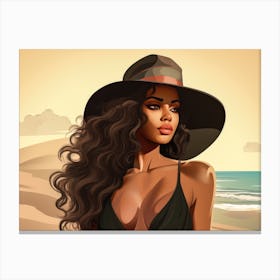 Illustration of an African American woman at the beach 90 Canvas Print