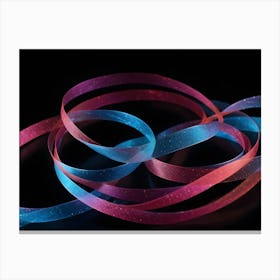 A Blue And Pink Ribbon With A Subtle Sparkle, Curled And Twisted, Creating A Delicate And Elegant Design Canvas Print