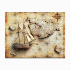 3d Old Ship of Piri Reis Map Canvas Print