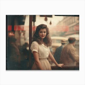 Young Lady Poses For A Camera Blurry Effect Reminiscent Of A Photograph Taken Through A Misty Shop Canvas Print