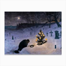 Otto Hesselbom, Christmas Eve at the Grave, 1896. Canvas Print