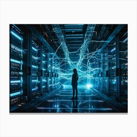 An Advanced Futuristic Data Center Buzzing With The Activity Of Ai Driven Security Algorithms Swirl (4) Canvas Print