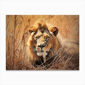 African Lion Eye Level Realism 3 Canvas Print