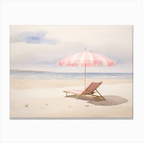 Pink Umbrella On The Beach Canvas Print