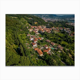 Aerial View Of A Village Vercurago, Italia Canvas Print