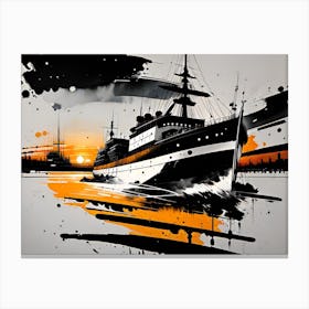 Ship At Sunset Canvas Print