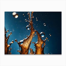 Close Up Of A Dynamic Splash Of Coffee Or Cola Against A Dark Blue Background, Capturing The Fluid Motion Canvas Print