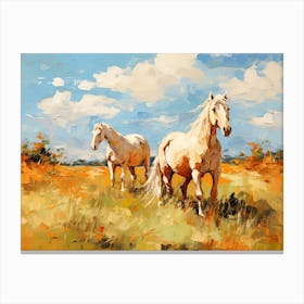 Horses Painting In Montana, Usa, Landscape 3 Canvas Print