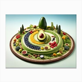 Avocado Centered On Earths Curvature Symbolizing A Macrobiotic Diet Topped With Legumes Vitamins Canvas Print