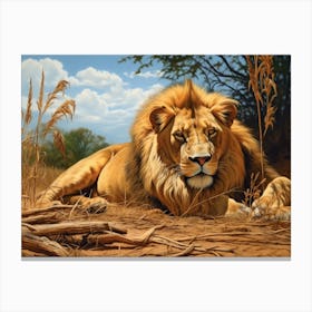 African Lion Resting Realism Painting 1 Canvas Print