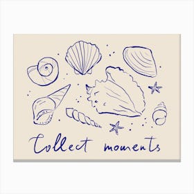 Collect Moments. Minimalist Seashells Line Art and Quote Canvas Print