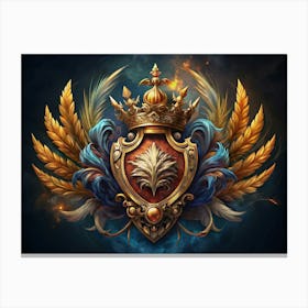 Golden Coat Of Arms With Crown And Feathers Canvas Print