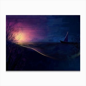 Sunset With Sailboat Canvas Print