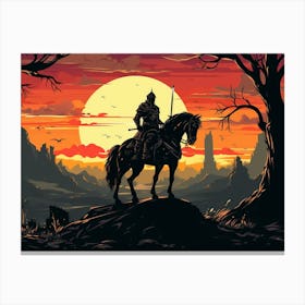 Knight On Horseback At Sunset Art Print Canvas Print