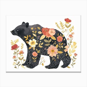 Little Floral Black Bear 3 Canvas Print