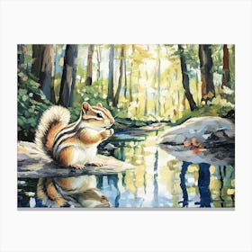 Chipmunk With Reflection In The Stream Canvas Print