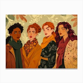 Four Women In Autumn Canvas Print