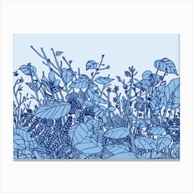 Floral Forest Toile Blue Canvas Print