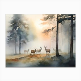 Deer In The Forest Paintings Art Print 1 Canvas Print