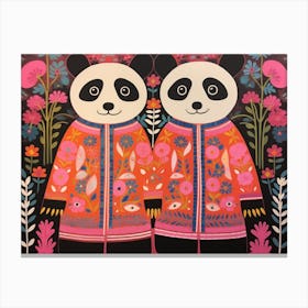 Giant Panda 3 Folk Style Animal Illustration Canvas Print