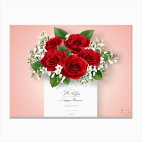 Bouquet Of Deep Red Roses Intertwined With Delicate Babys Breath And Lush Greenery Set Against A (3) Canvas Print