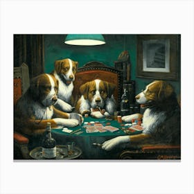 The Dogs Playing Poker ~ Famous Antique Painting by Cassius Marcellus Coolidge c1903 ~ Remastered HD Funny Made for Brown and Binglow Cigars Canvas Print