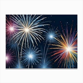 Multiple Colorful Fireworks Explode Against A Dark Night Sky 1 Canvas Print